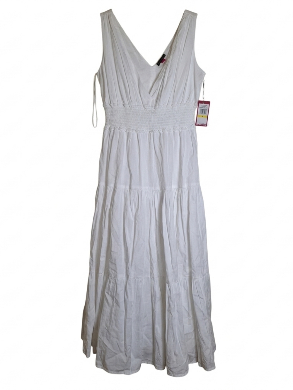 NWT Vince Camuto White Smocked Waist Tiered Maxi Dress Sleeveless Cotton Size M